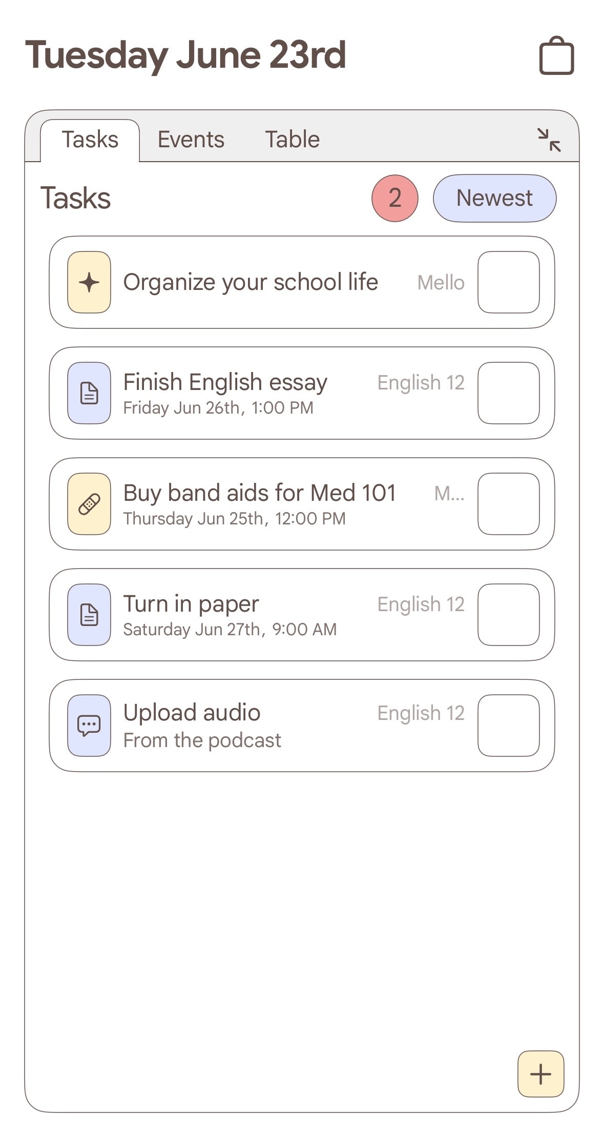 Tasks view